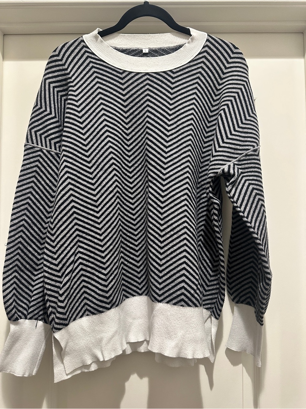 Women's Black & White Chevron Crewneck Sweater